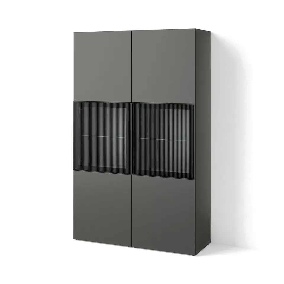 BESTÅ Storage combination w glass doors, dark grey Lappviken/Fällsvik anthracite, 120x42x193 cm