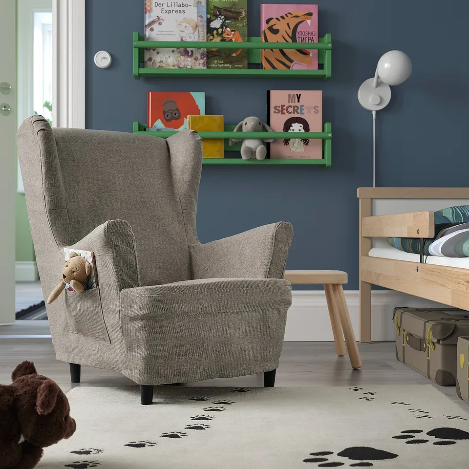 STRANDMON Slipcover for children's armchair, Tibbleby dark beige