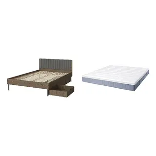 BRUKSVARA/VALLBERGET Bed with 21cm thick mattress, coir, pocket sprung, super firm