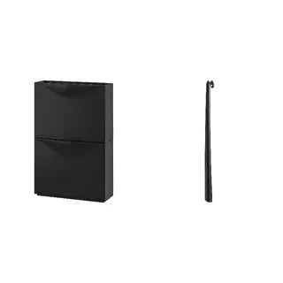OMTÄNKSAM/TRONES set: shoe cabinet/storage + shoehorn