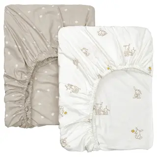LEN fitted sheet for cot, white beige/dot pattern bunny pattern, 60x120 cm