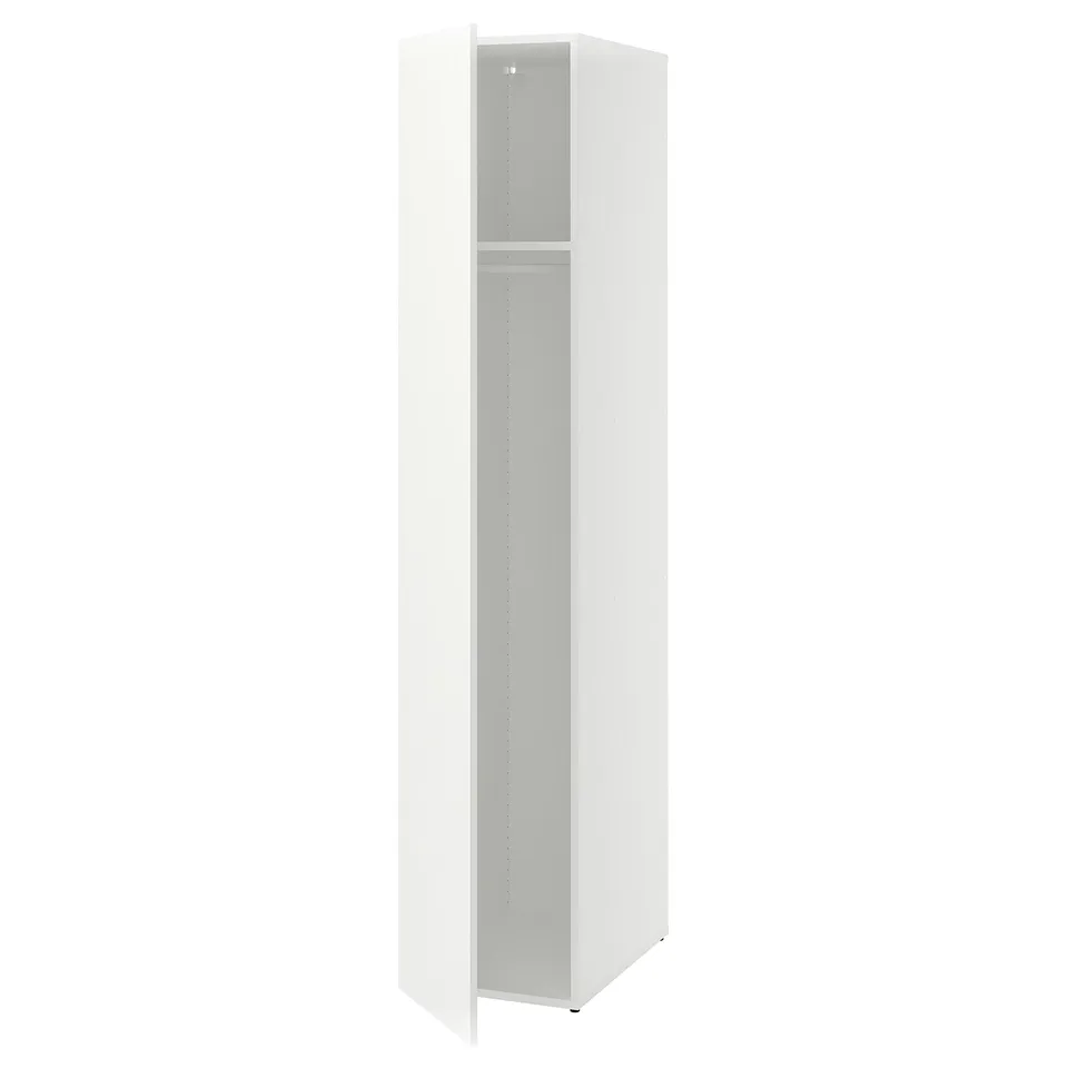 A white LASTARE cabinet with one shelf and adjustable feet.