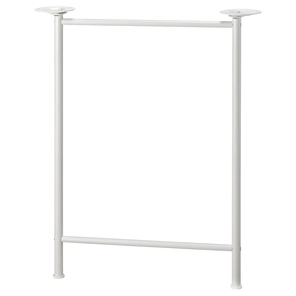 A white SPÄND table frame with adjustable feet. The metal frame is rectangular and simple in design, ready to support a table top.