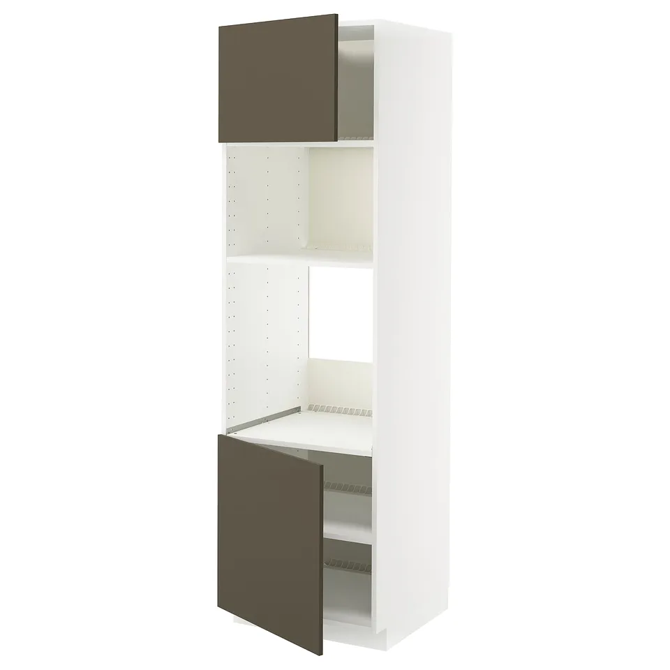 METOD kitchen cabinet with dark brown havstorp doors. White body, two adjustable shelves.