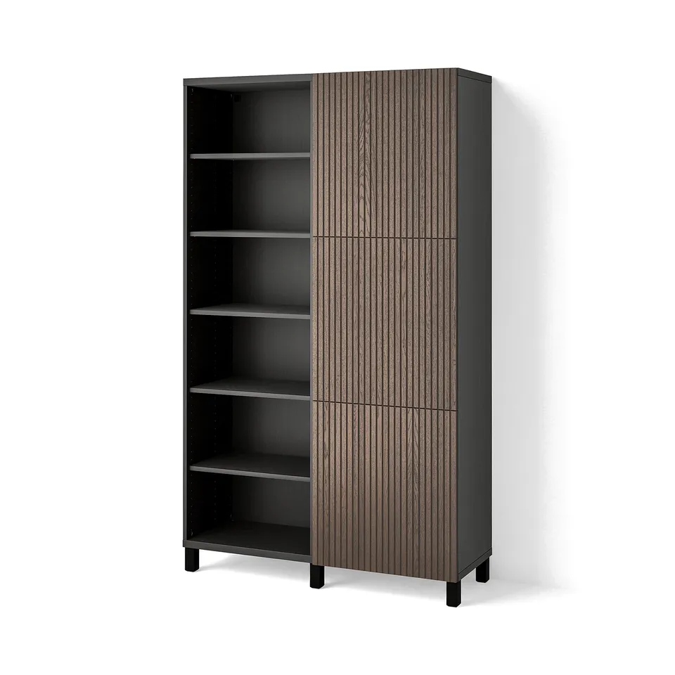 BESTÅ Storage combination with doors, black-brown Björköviken/brown stained oak veneer, 120x42x202 cm