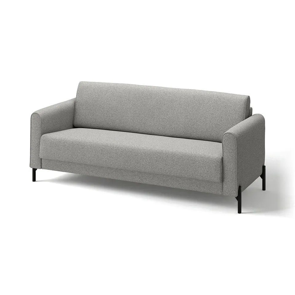 Modern grey sofa, SALTMYRAN, sleek design with rounded edges, sturdy black legs, ideal for various spaces.