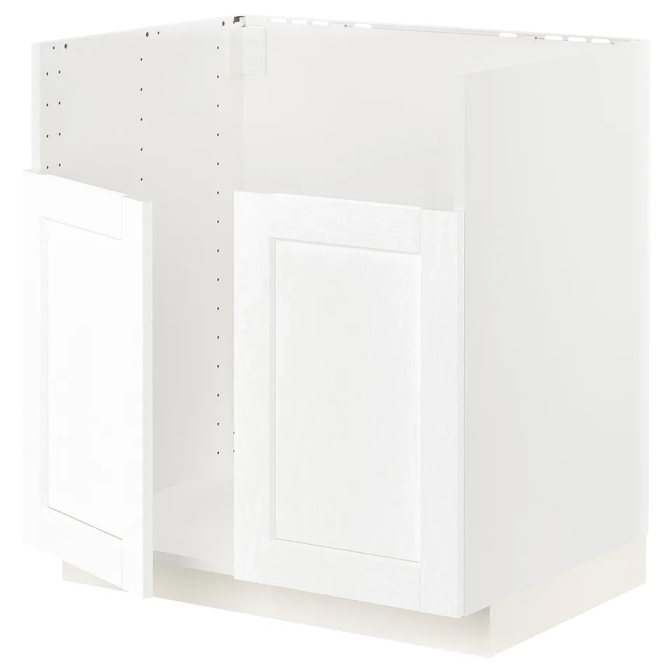 White METOD kitchen cabinet, square, with panel design.