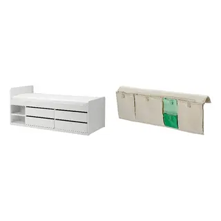 MÖJLIGHET/SLÄKT set: bed frame w storage+slatted bedbase + bed pocket
