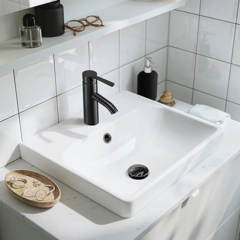 HAVBÄCK / ORRSJÖN Wash-stnd w drawers/wash-basin, dark grey/black marble effect, 102x49x71 cm