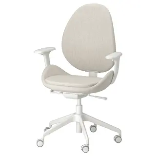 HATTEFJÄLL office chair with armrests, Gunnared beige/white, Width 68 x Depth 68 cm