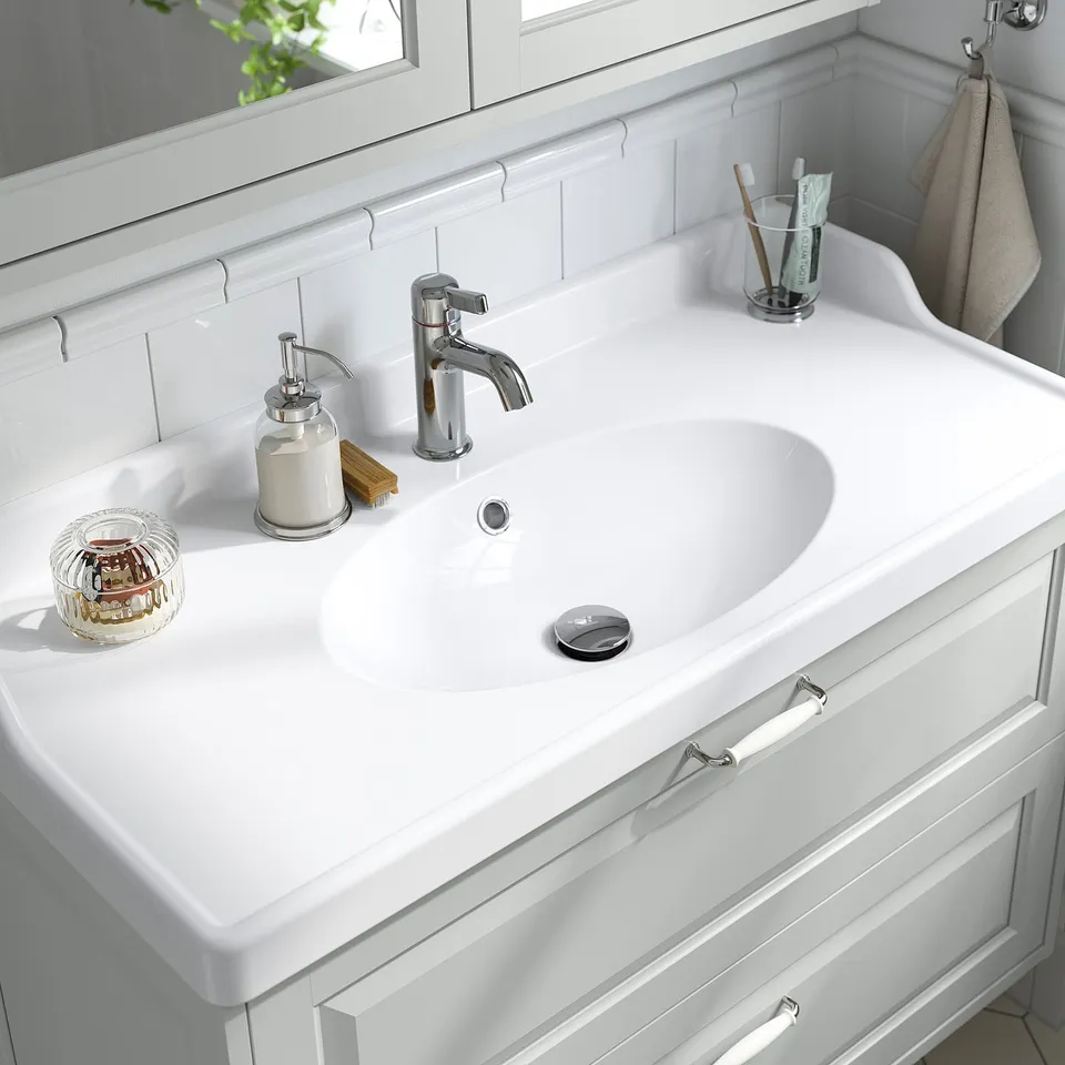 TÄNNFORSEN / RUTSJÖN Wash-stnd w drawers/wash-basin, light grey, 102x49x74 cm
