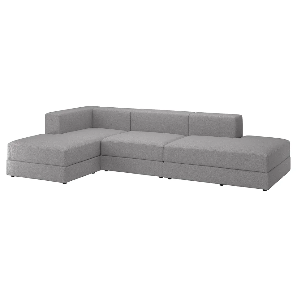 JÄTTEBO grey l-shaped sofa, modern design with clean lines, soft fabric, and deep seats.