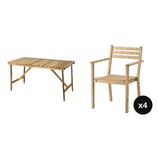ASKHOLMEN set: table, outdoor + chair with armrests, outdoor x4