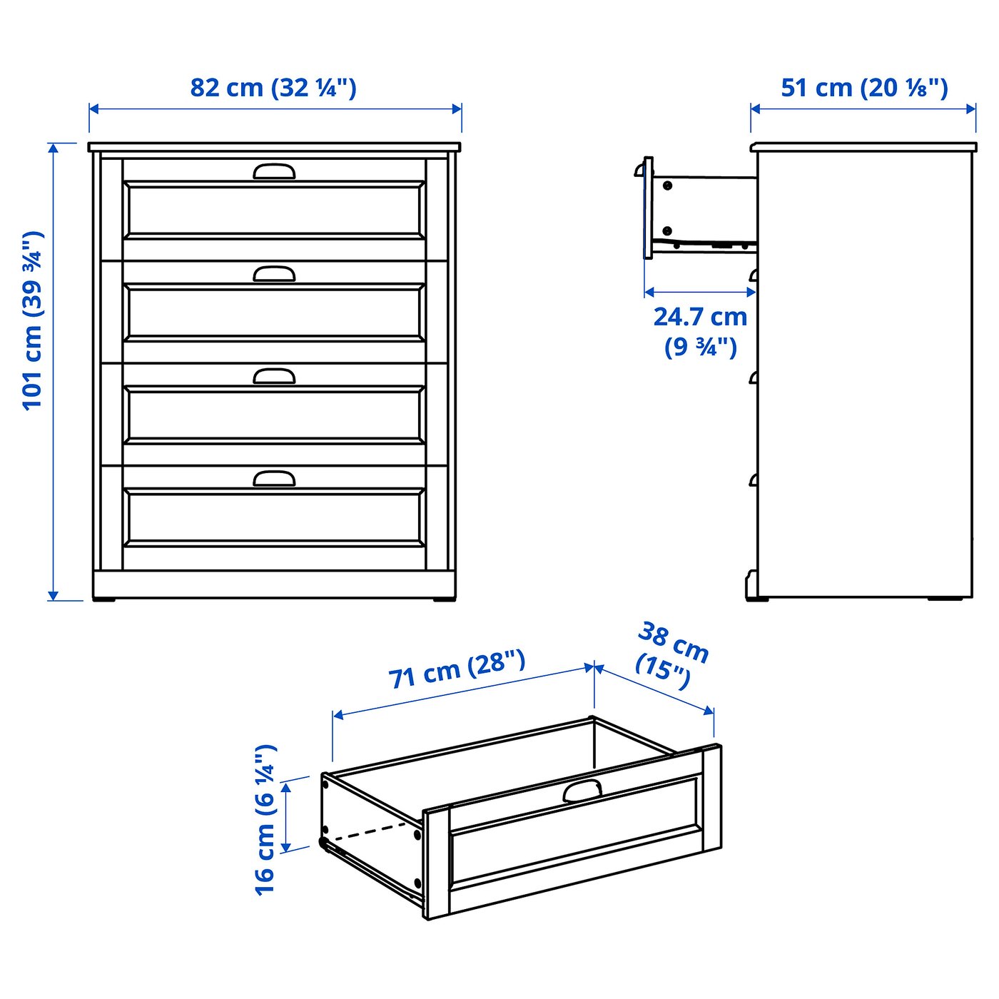 FÅGELFJÄLLET Chest of 4 drawers, off-white, 82x51x101 cm