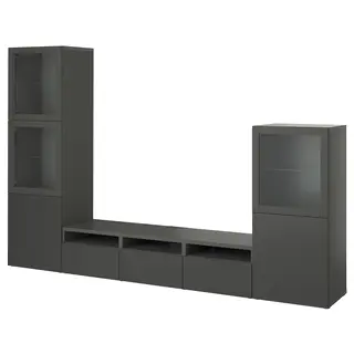 BESTÅ TV storage combination/glass doors, dark grey Lappviken/Sindvik dark grey, 300x42x193 cm