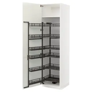 METOD high cabinet with pull-out larder, white/Havstorp beige, Width 60.0 x Depth 61.6 x Height 228.0 cm
