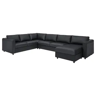 VIMLE crnr sofa-bed, 5-seat w chaise lng, Grann/Bomstad black, Depth 98 cm