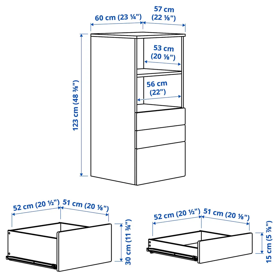 Illustration with measurements for the product: SMÅSTAD.