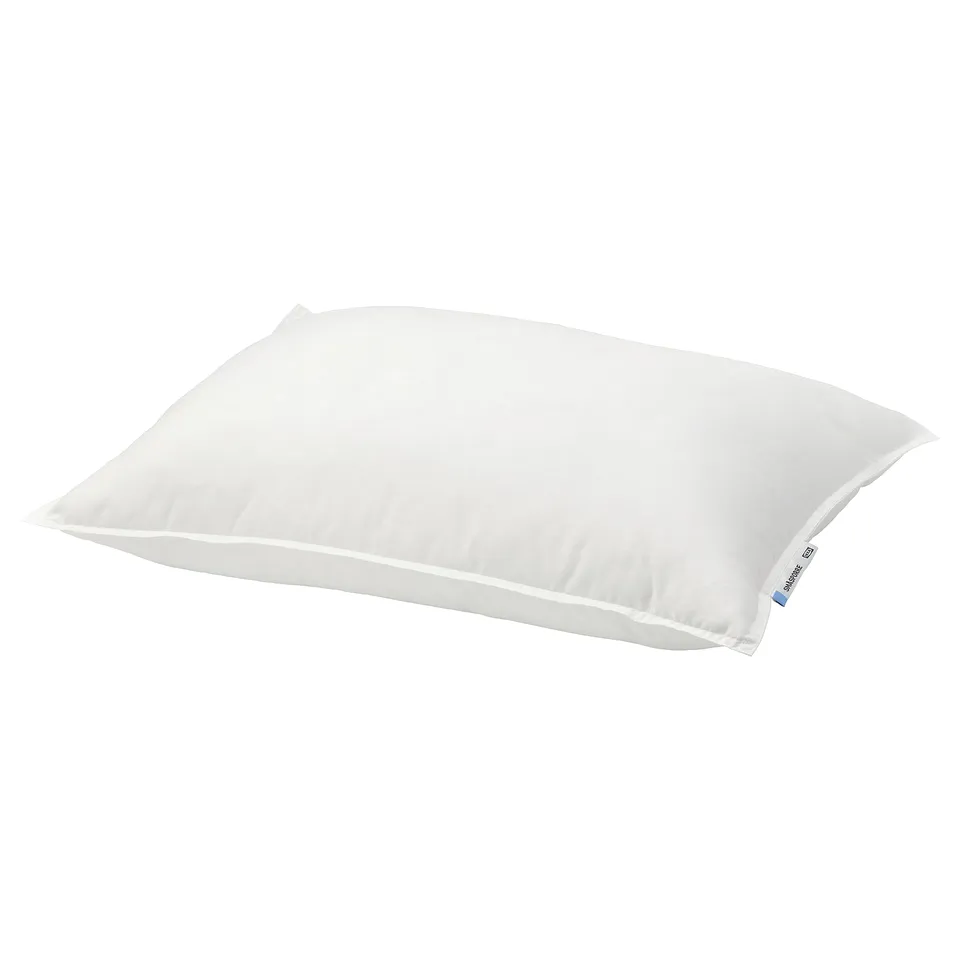 SMÅSPORRE pillow, white with soft, firm feel, recycled materials, rectangular shape.