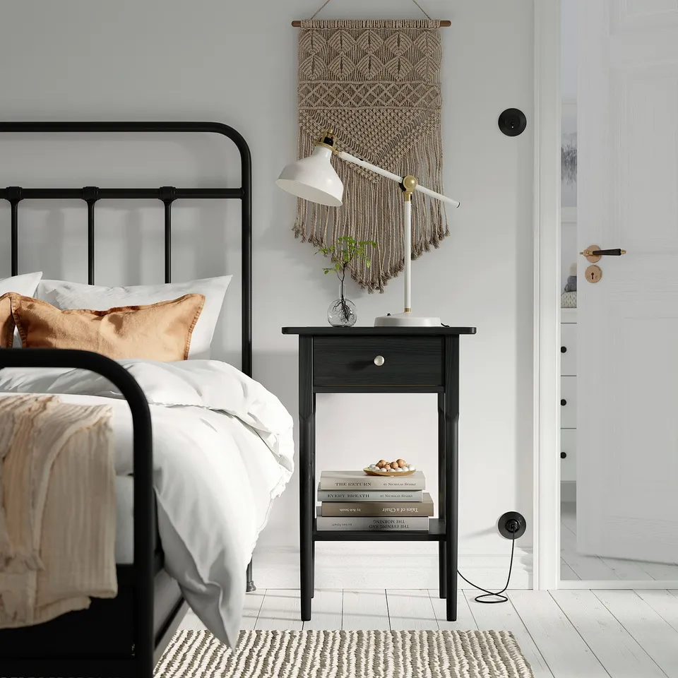 BLÄSTÅSEN Bedside table, black, 50x37x76 cm