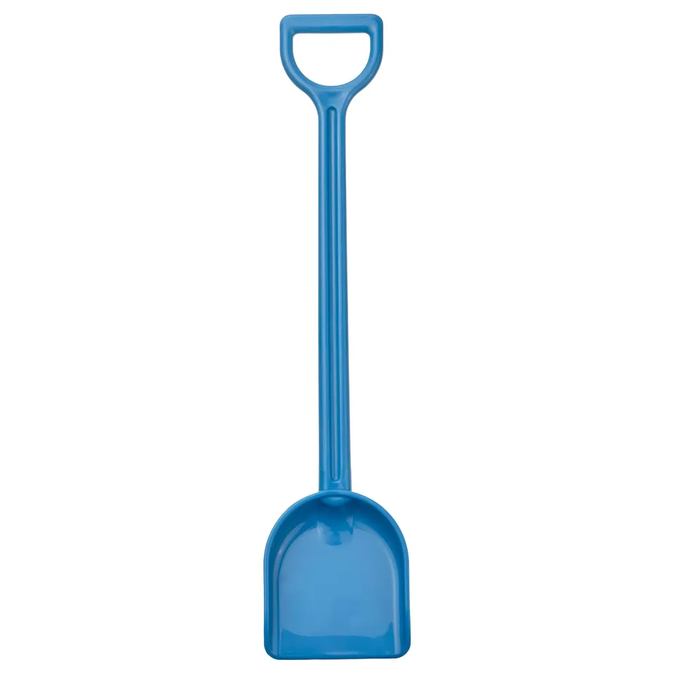 Blue kids beach spade, wide scoop, ergonomic grip.