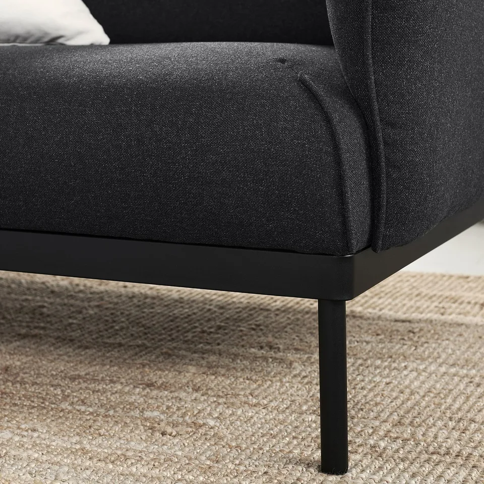 Dark grey ÄPPLARYD sofa, sleek, comfy.