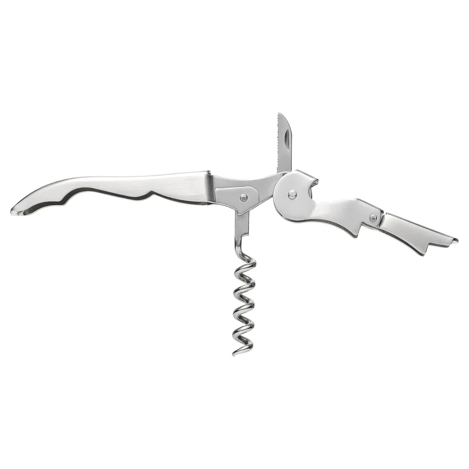 SEGELFISK corkscrew, silver stainless steel, 3-in-1 design: corkscrew, knife, bottle opener.