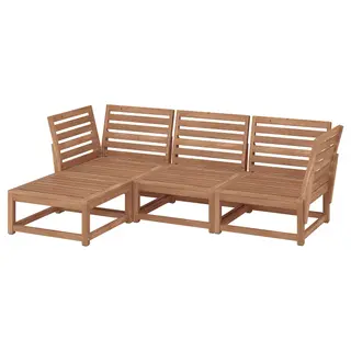 NÄMMARÖ 3-seat sofa, outdoor with footstool/light brown stained, 210 cm