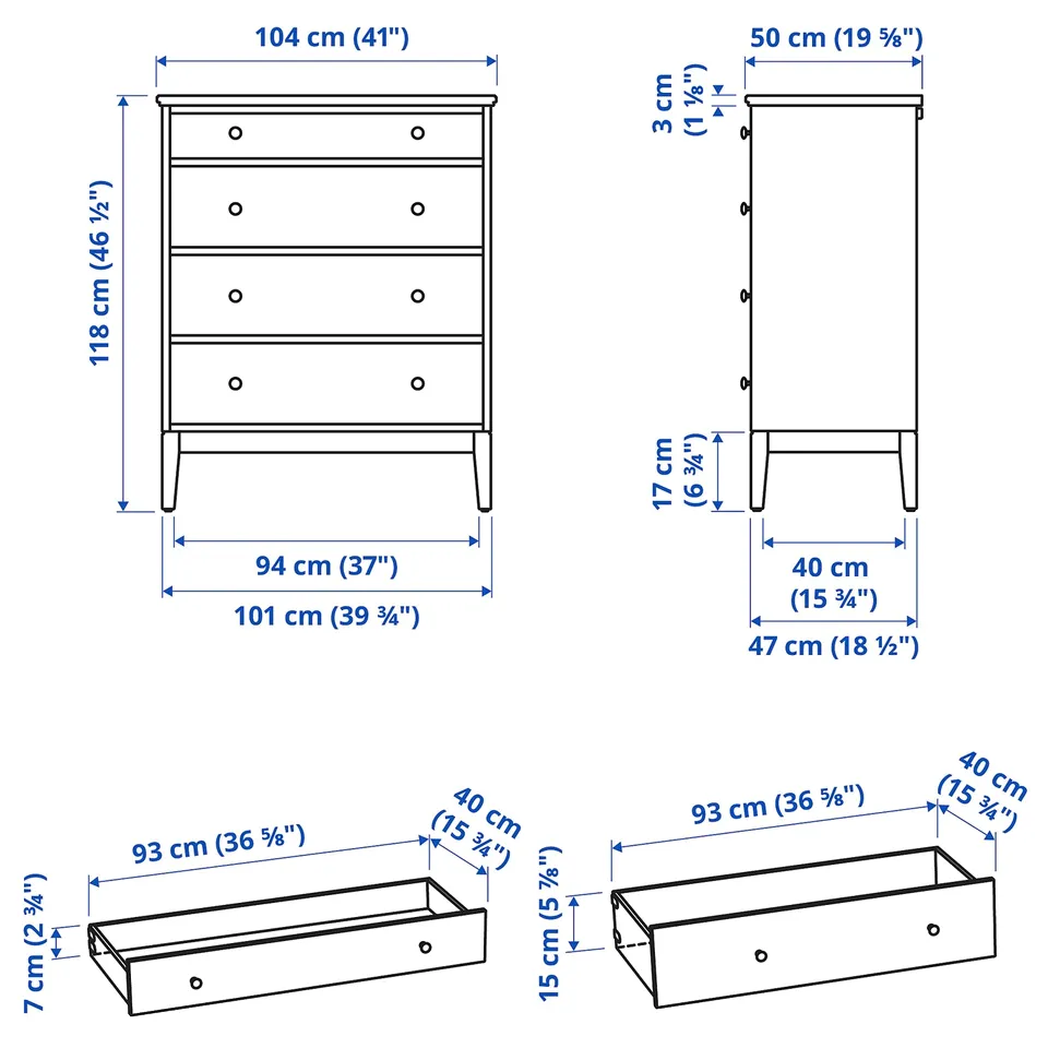 Illustration with measurements for the product: IDANÄS.