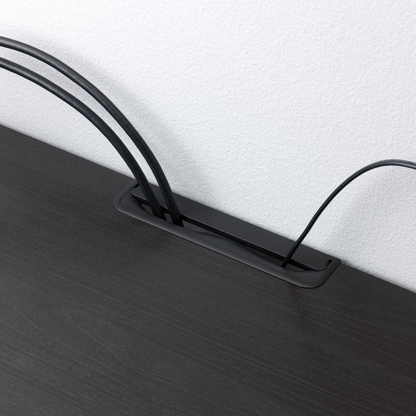Black tv stand with cable management, two drawers, and adjustable runners.