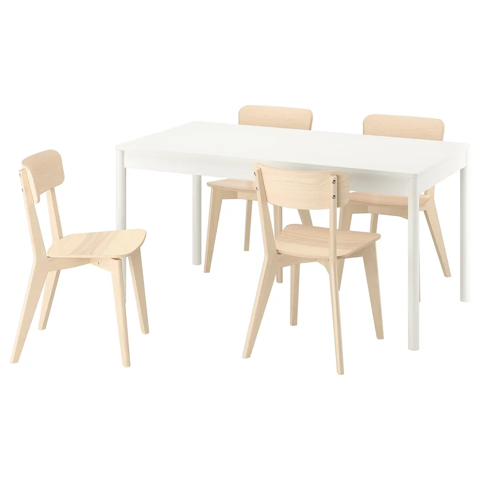 TONSTAD / LISABO Table and 4 chairs, off-white/ash, 150x80 cm