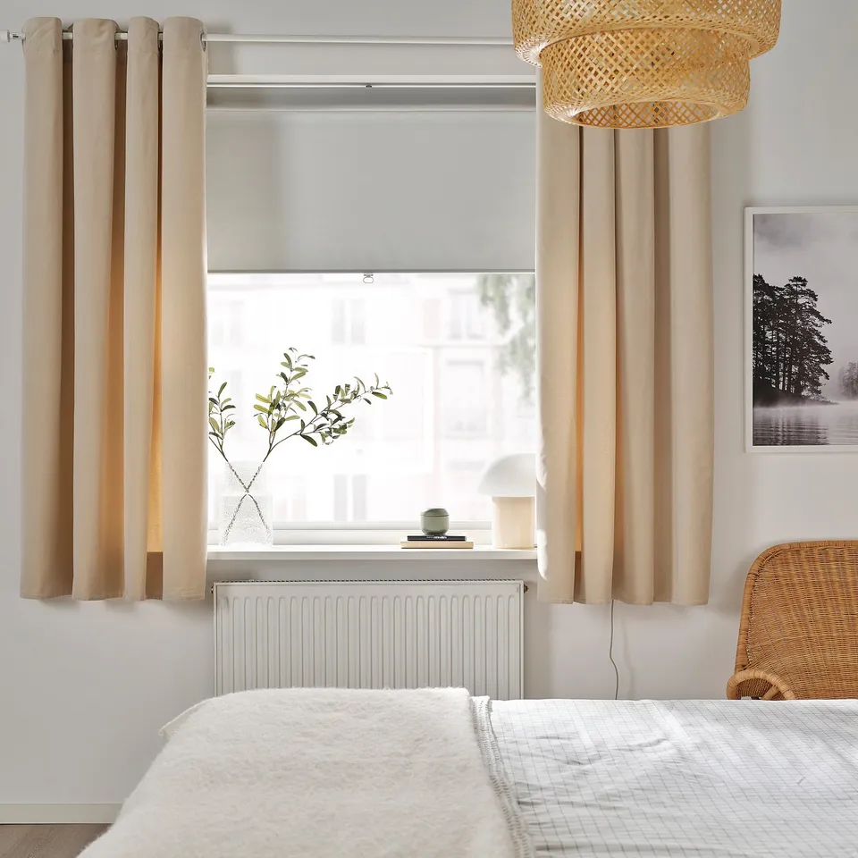 SANELA Curtains, 1 pair, light beige/with eyelets, 140x160 cm