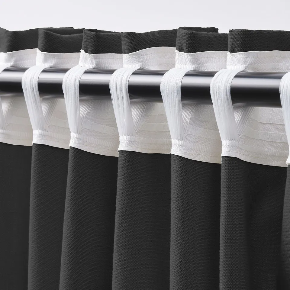 GINSTMOTT Curtains, 1 pair, dark grey/with heading tape, 145x250 cm