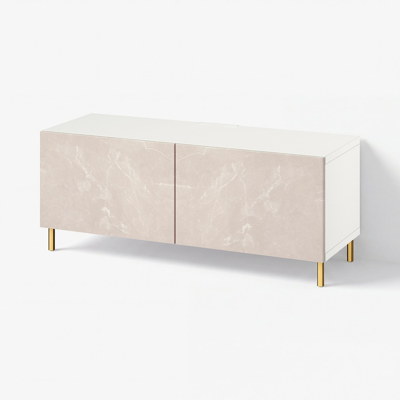BESTÅ TV bench with doors, white/Bergsviken/Ösarp beige, 120x42x48 cm