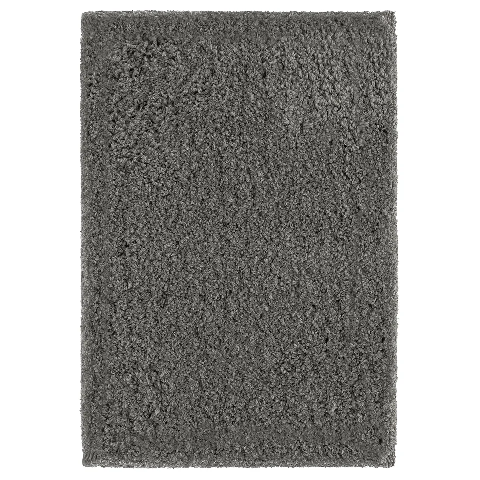 ALMTJÄRN grey bath mat, fluffy, square, recycled polyester, soft high pile.