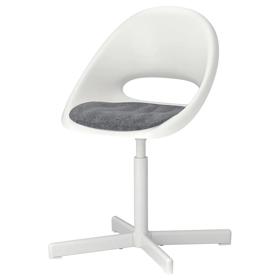 Childrens chair PYNTEN: white, curved, grey pad, 4-leg base