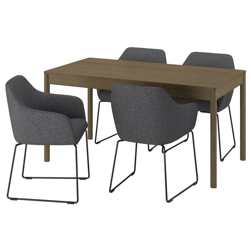 TONSTAD / TOSSBERG Table and 4 chairs, brown oak veneer/Gunnared dark grey black, 150x80 cm