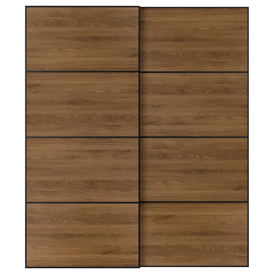 MEHAMN Pair of sliding doors, black/double sided walnut, 200x236 cm