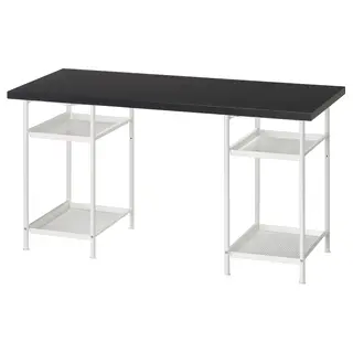 LAGKAPTEN / SPÄND desk, black-brown/white, 140x60 cm