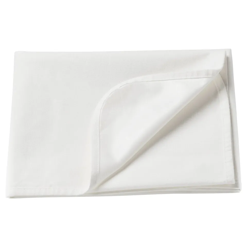 White LEN changing pad, rectangular, cotton surface, waterproof polyurethane backing.