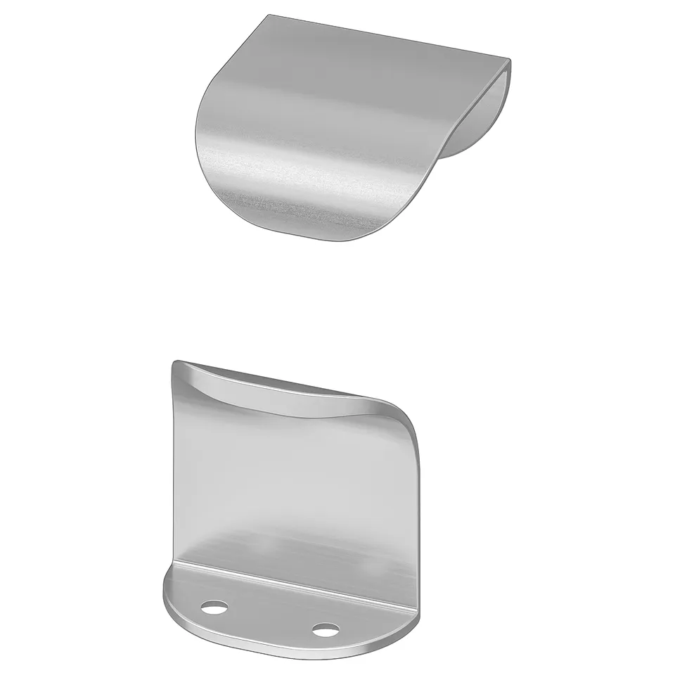 Silver aluminium kitchen handles, modern, minimalist, square shape, two holes for mounting.