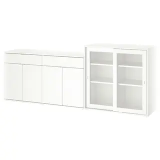 VIHALS storage combination w glass doors, white/clear glass, 235x37x90 cm
