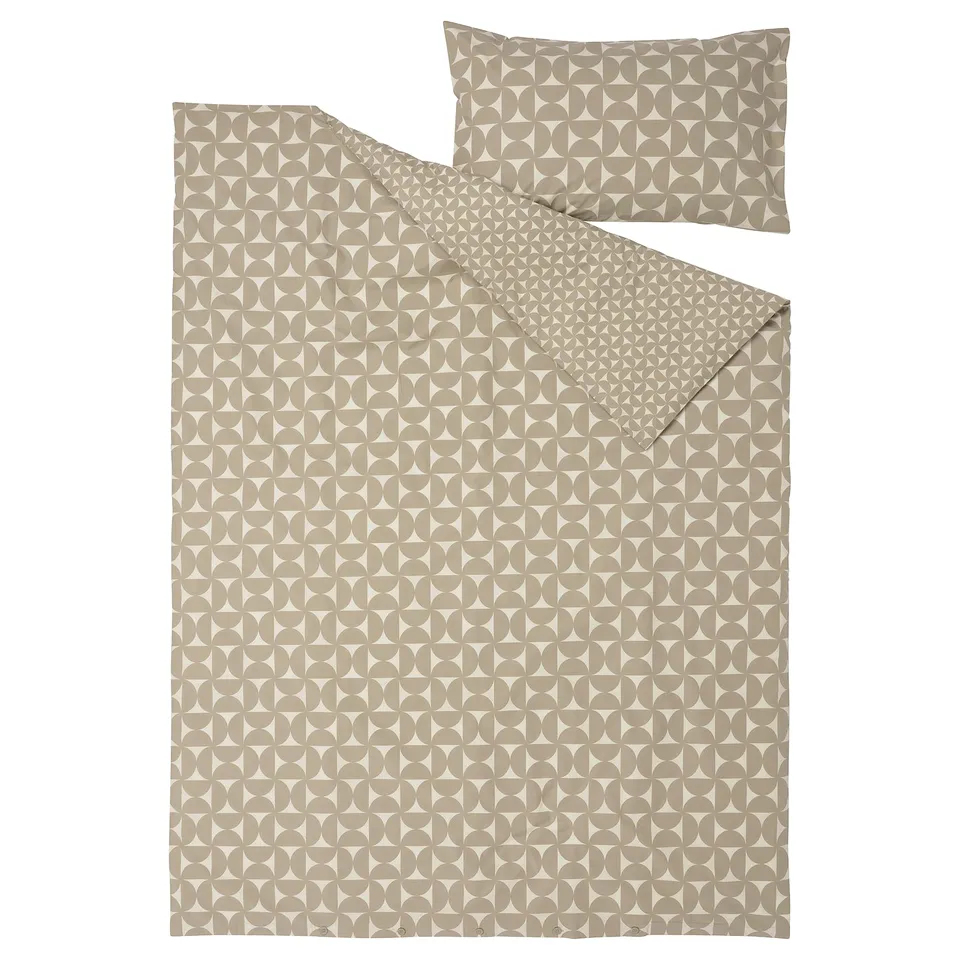 ÄNGSNEJLIKA bedding set: grey-beige, rectangular, geometric pattern, cotton/viscose.