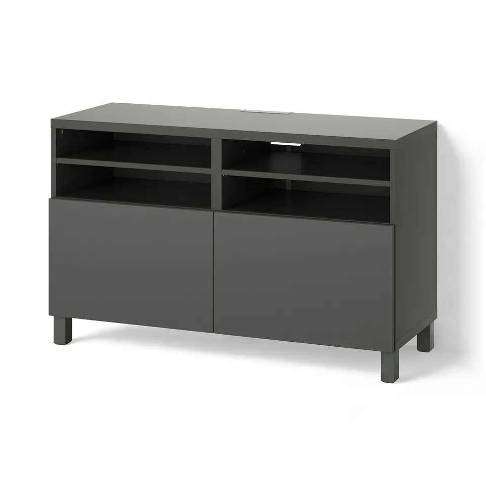 BESTÅ TV bench with doors, dark grey/Lappviken/Stubbarp dark grey, 120x42x74 cm