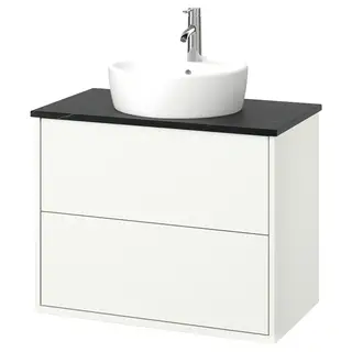 HAVBÄCK / TÖRNVIKEN wash-stnd w drawers/wash-basin/tap, white/black marble effect, Width 82.0 x Depth 49.0 x Height 78.8 cm