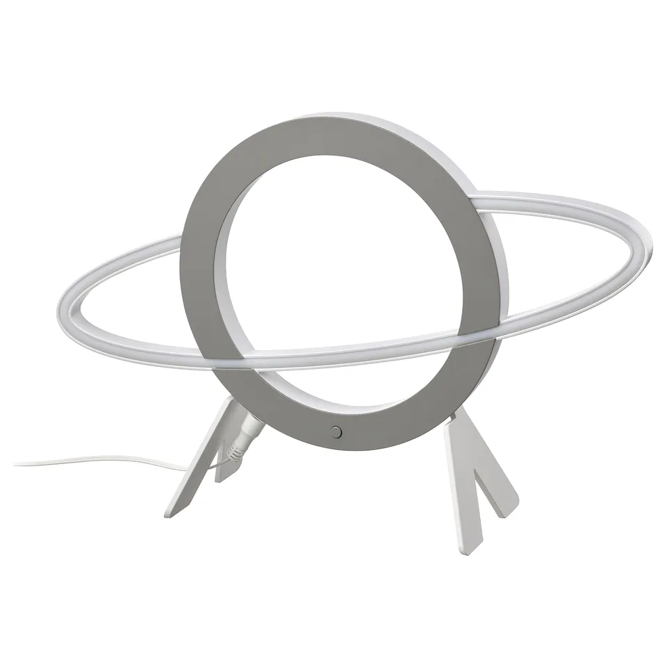 AFTONSPARV lamp, white, circular design, 3 legs, made from recycled plastic.