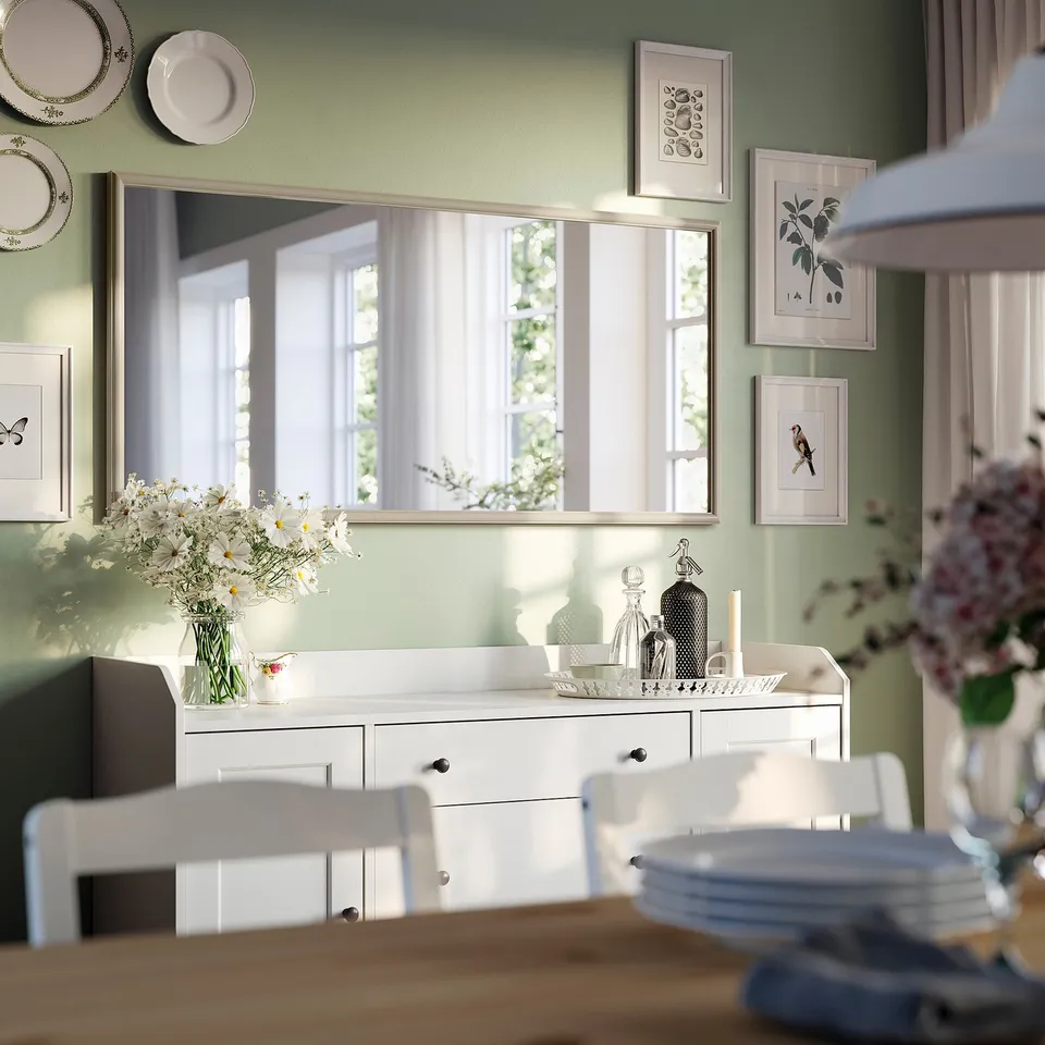 NYPONBUSKE Mirror, grey-beige, 65x135 cm