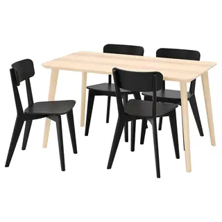LISABO / LISABO table and 4 chairs, ash veneer/black, 140x78 cm