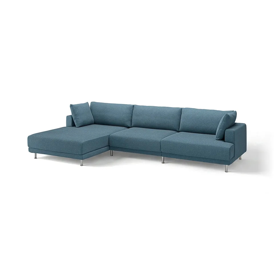 Blue UPPÅKRA sectional sofa with clean design, plush cushions, and metal legs.