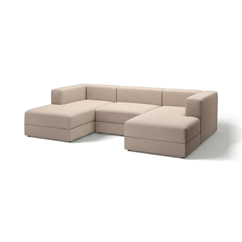 JÄTTEBO beige modular sofa with two chaises, soft corduroy, modern lines.